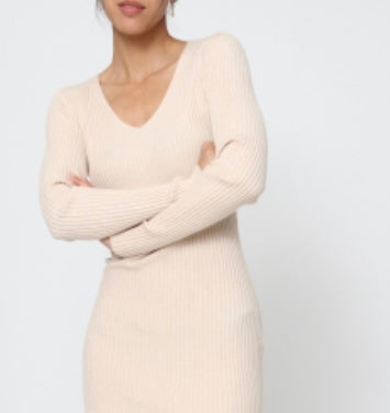 Long v-neck sweater dress