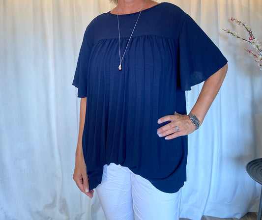 Plain pleated top - Navy Blue